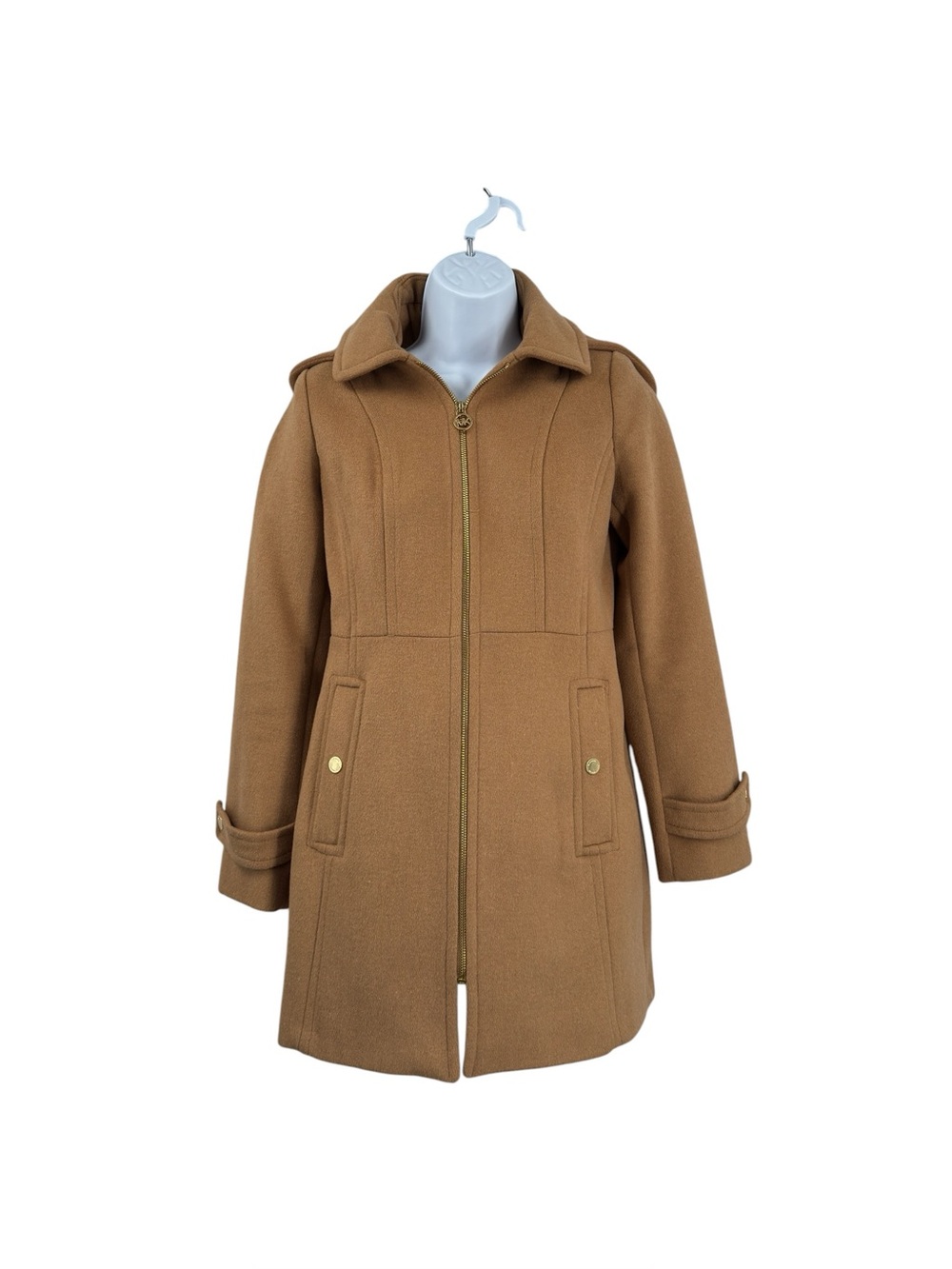 MICHAEL Michael Kors Camel Wool-Blend Zip-Front Hooded Coat Sz XSPetite